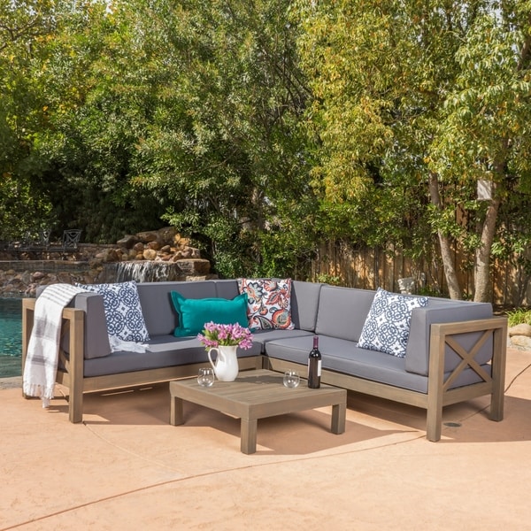 Brava Outdoor 4 Piece Wood Sectional Set W Cushions By Brava Outdoor 4 Piece Wood Sectional Set W Cushions By Christopher Knight Home