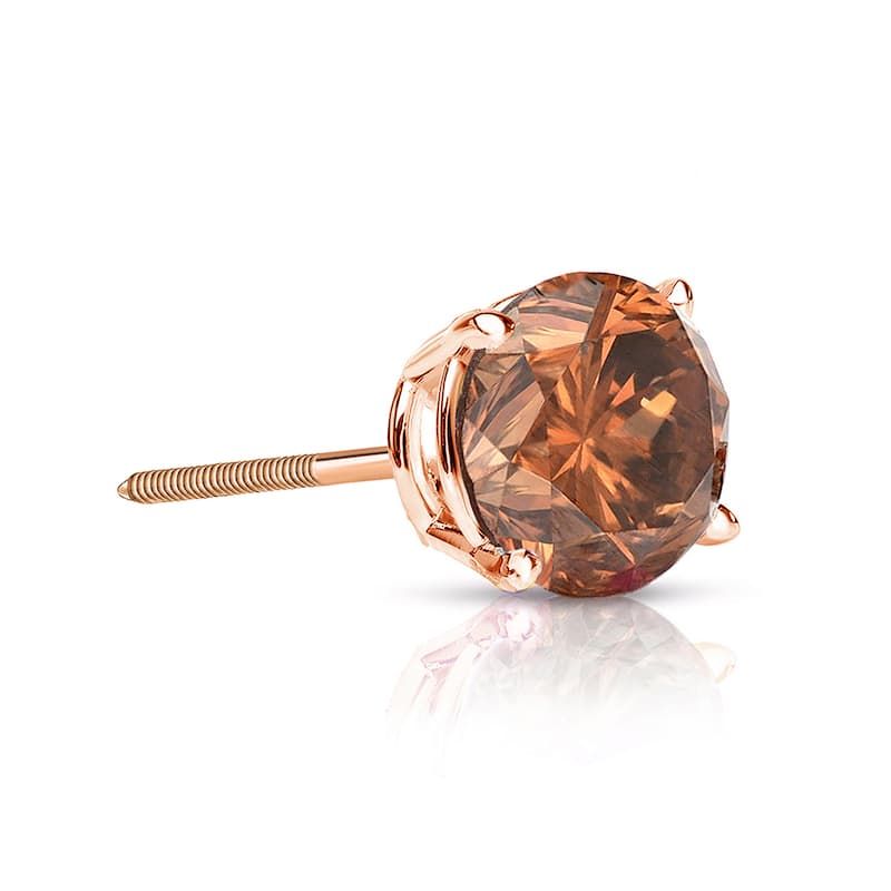 Auriya 1/4ctw Round Brown Diamond SINGLE (1) Stud Earring 14k Gold - Rose