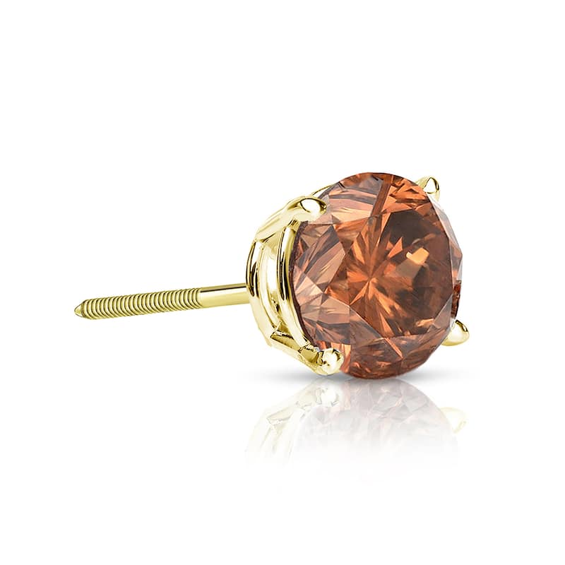 Auriya 1/4ctw Round Brown Diamond SINGLE (1) Stud Earring 14k Gold - Yellow
