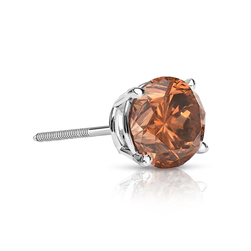 Auriya 1/4ctw Round Brown Diamond SINGLE (1) Stud Earring 14k Gold - White