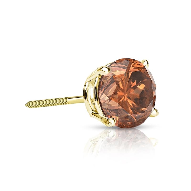 Auriya 1/4ctw Round Brown Diamond SINGLE (1) Stud Earring 14k Gold