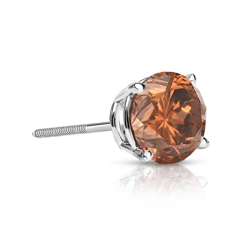 Auriya 1/3ctw Round Brown Diamond SINGLE (1) Stud Earring 14k Gold - White