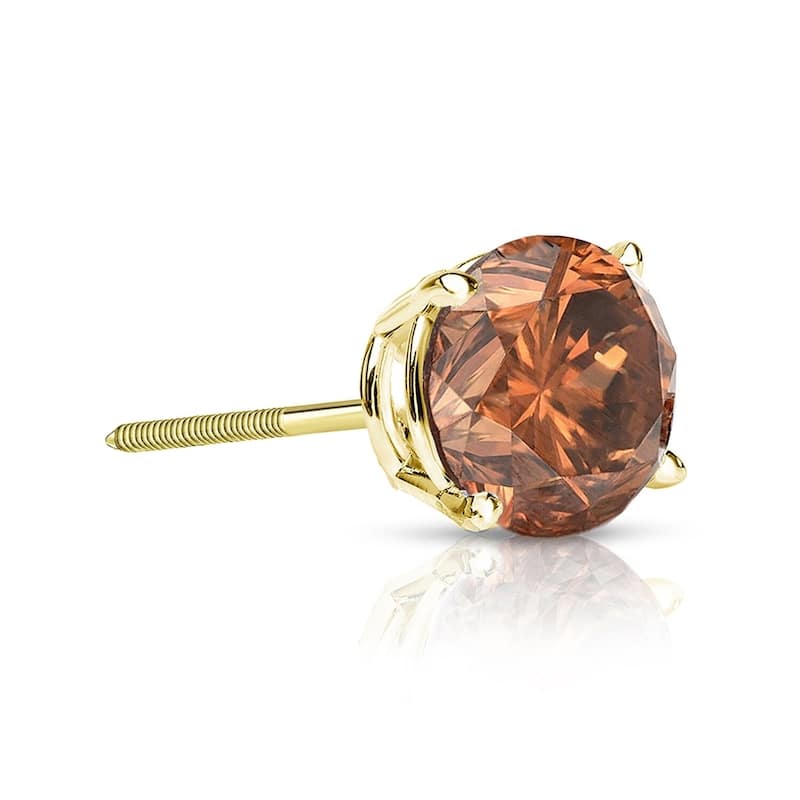 Auriya 1/3ctw Round Brown Diamond SINGLE (1) Stud Earring 14k Gold - Yellow