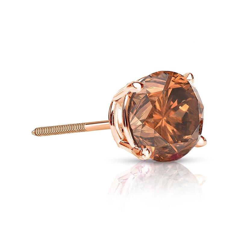 Auriya 1/3ctw Round Brown Diamond SINGLE (1) Stud Earring 14k Gold - Rose