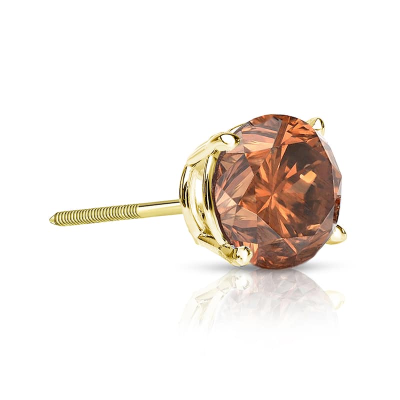 Auriya 1/2ctw Round Brown Diamond SINGLE (1) Stud Earring 14k Gold