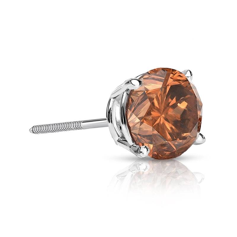 Auriya 1/2ctw Round Brown Diamond SINGLE (1) Stud Earring 14k Gold - White