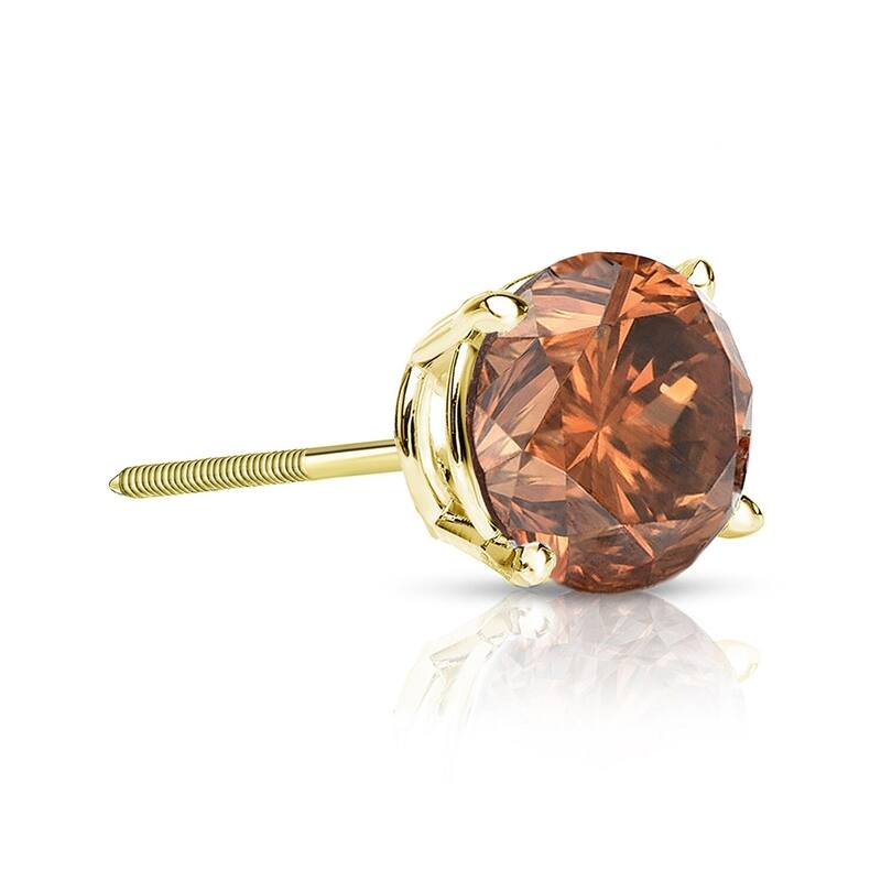 Auriya 1/2ctw Round Brown Diamond SINGLE (1) Stud Earring 14k Gold - Yellow