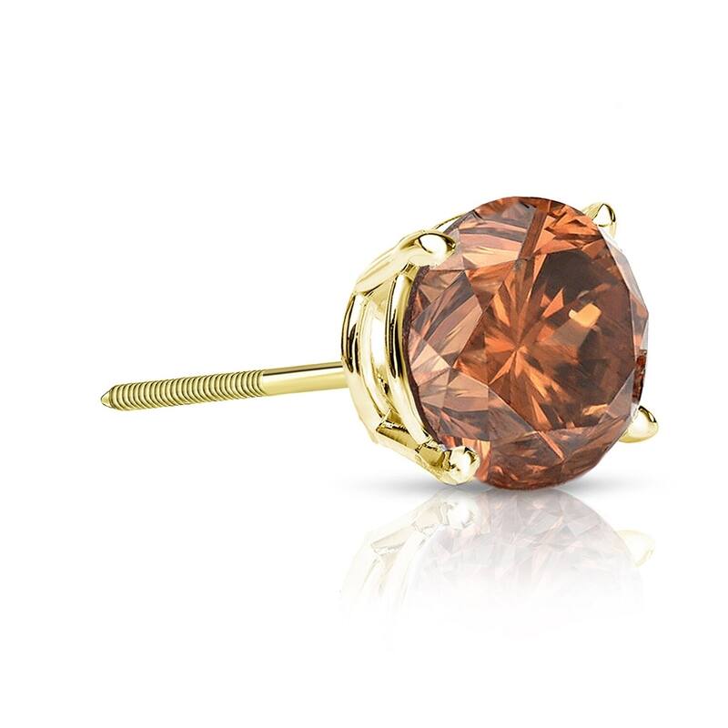 Auriya 3/4ctw Round Brown Diamond SINGLE (1) Stud Earring 14k Gold - Yellow