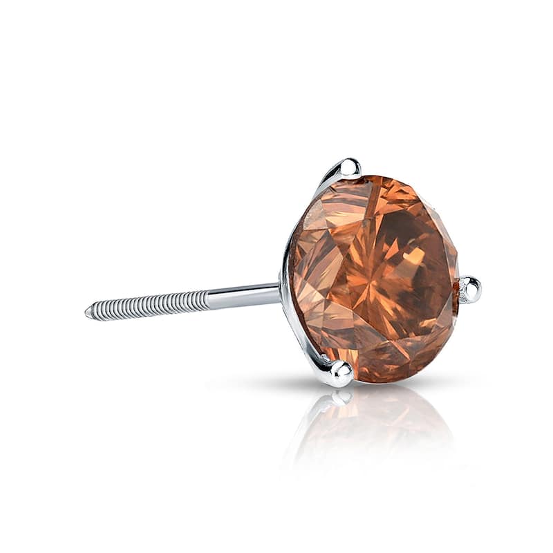 Auriya 14k Gold 1/3ct TDW Round SINGLE (1) Brown Diamond Stud Earring