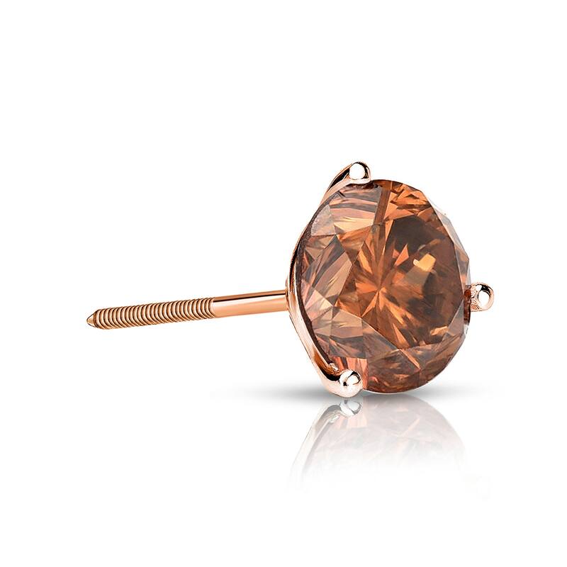 Auriya 14k Gold 1/3ct TDW Round SINGLE (1) Brown Diamond Stud Earring