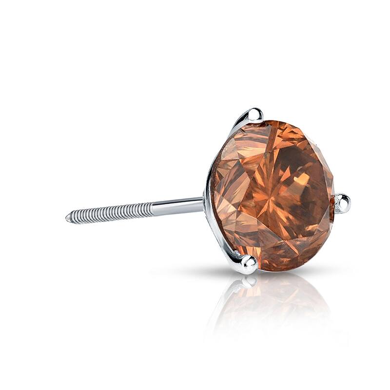 Auriya 1/2ctw 3-Prong Martini Round Brown Diamond SINGLE (1) Stud Earring 14k Gold