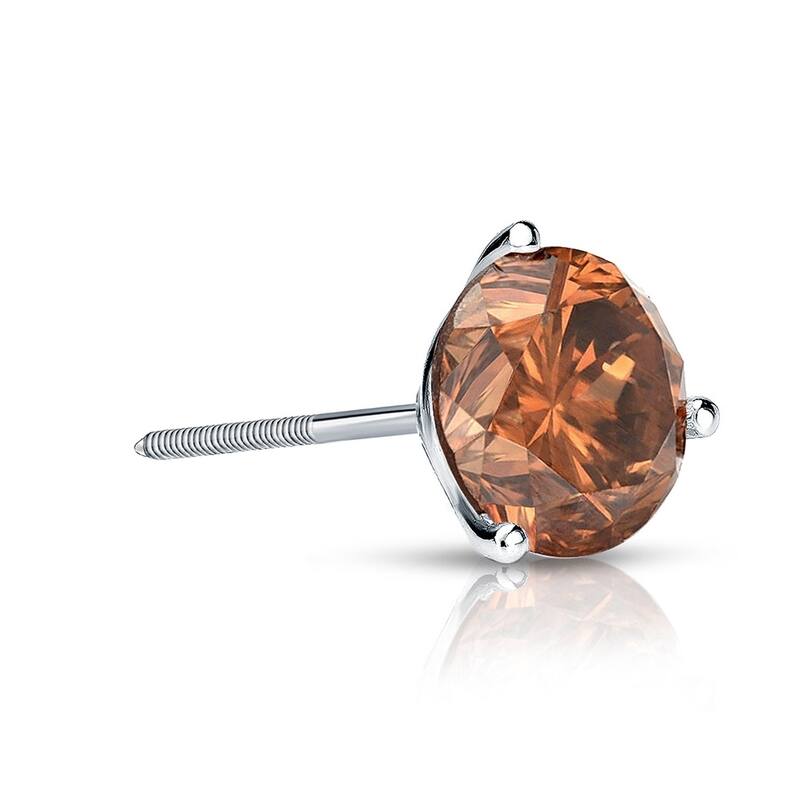 Auriya 1/2ctw 3-Prong Martini Round Brown Diamond SINGLE (1) Stud Earring 14k Gold - White