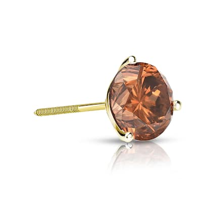 Auriya 1/2ctw 3-Prong Martini Round Brown Diamond SINGLE (1) Stud Earring 14k Gold