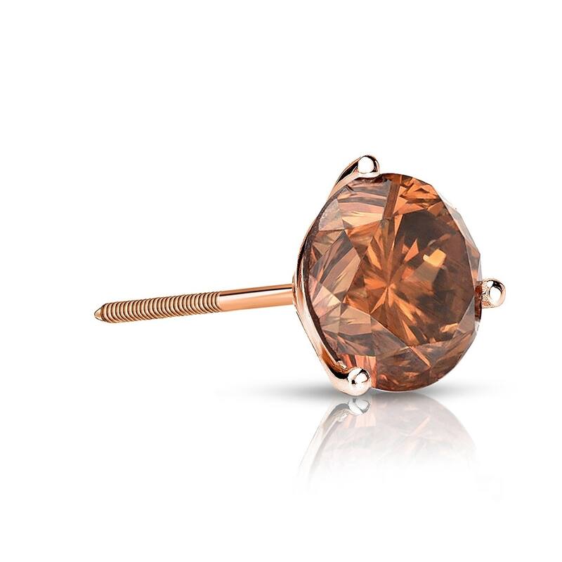 Auriya 1/2ctw 3-Prong Martini Round Brown Diamond SINGLE (1) Stud Earring 14k Gold - Rose