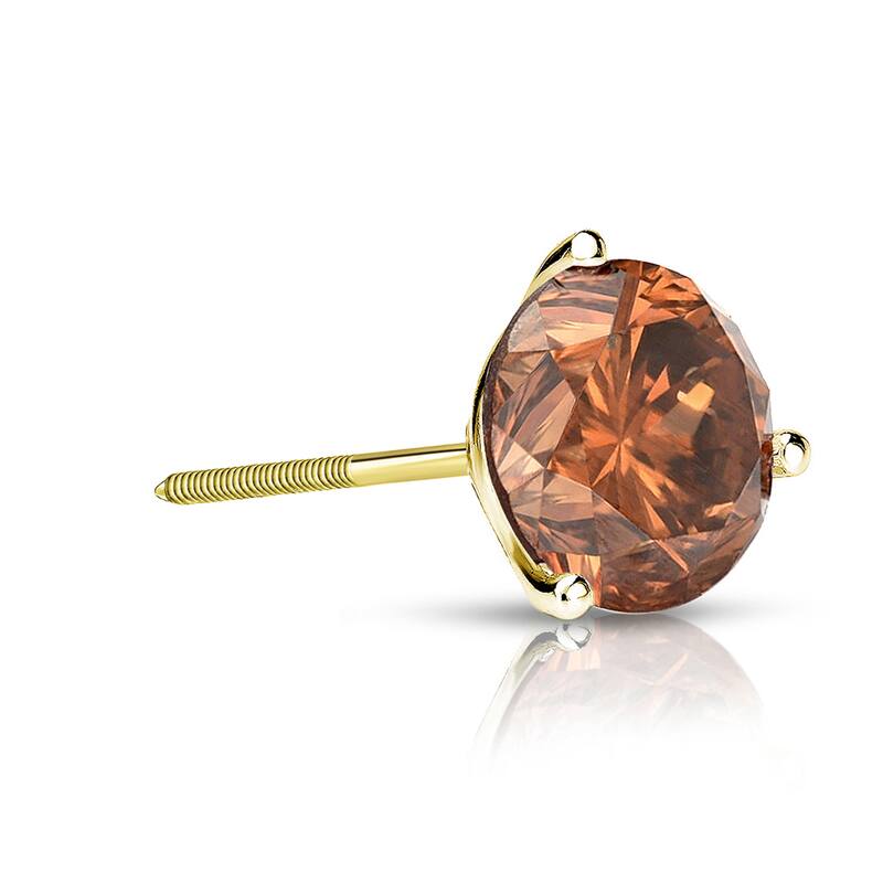 Auriya 14k Gold 3/4ct TDW Round SINGLE (1) Brown Diamond Stud Earring