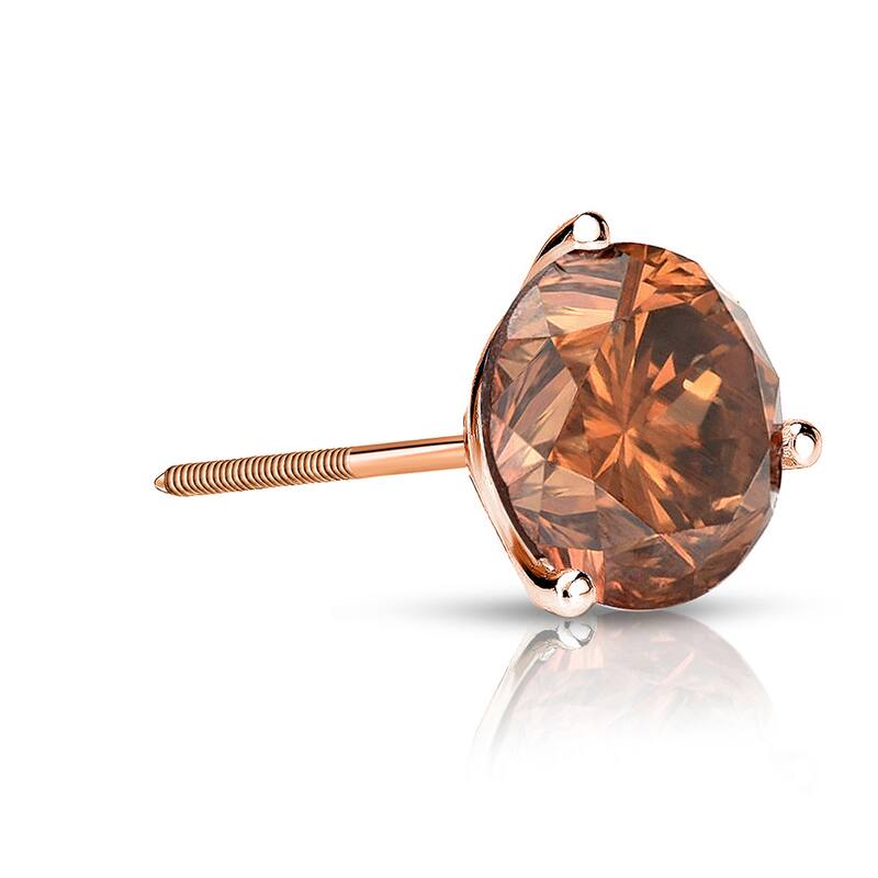 Auriya 14k Gold 1ct TDW Round SINGLE (1) Brown Diamond Stud Earring