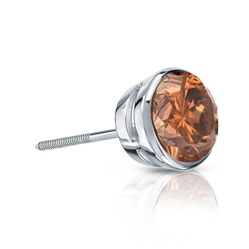 Auriya 1/4ctw Bezel-Set Round Brown Diamond SINGLE (1) Stud Earring 14k Gold - White