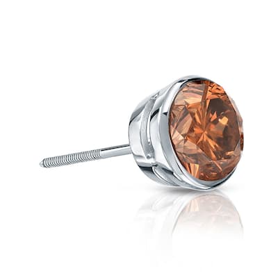 Auriya 1/4ctw Bezel-Set Round Brown Diamond SINGLE (1) Stud Earring 14k Gold