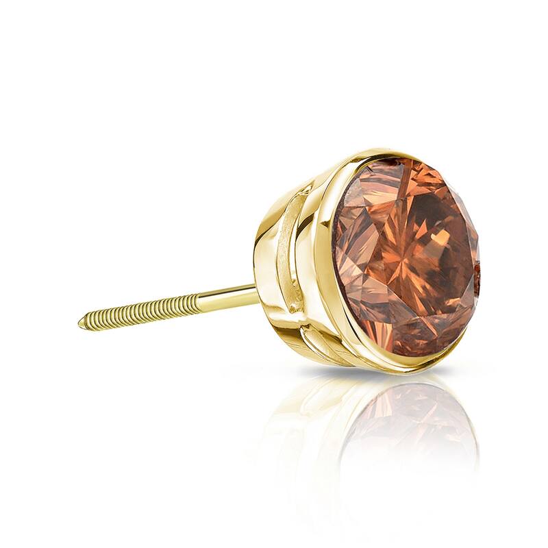 Auriya 1/4ctw Bezel-Set Round Brown Diamond SINGLE (1) Stud Earring 14k Gold - Yellow