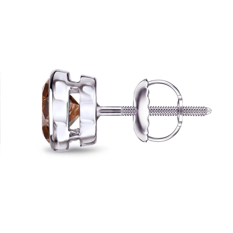 Auriya 1/4ctw Bezel-Set Round Brown Diamond SINGLE (1) Stud Earring 14k Gold