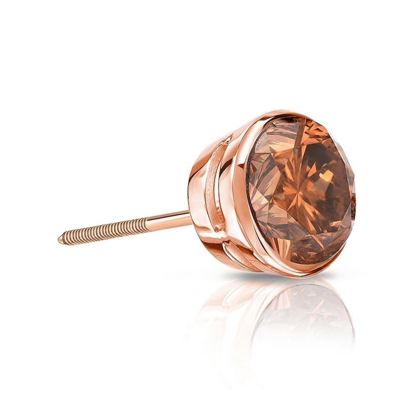 Auriya 1/4ctw Bezel-Set Round Brown Diamond SINGLE (1) Stud Earring 14k Gold