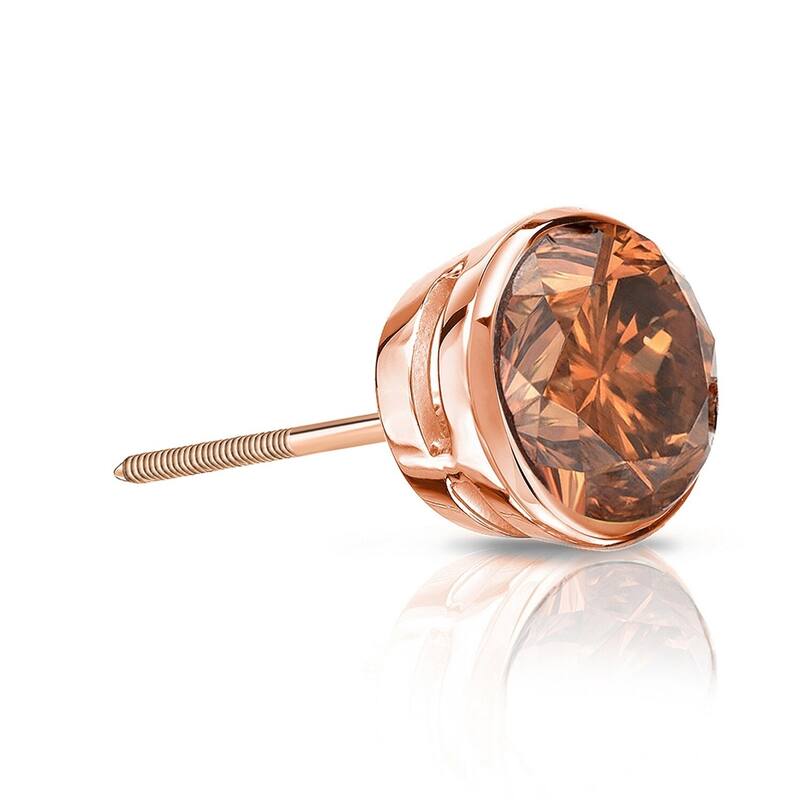 Auriya 1/3ctw Bezel-Set Round Brown Diamond SINGLE (1) Stud Earring 14k Gold - Rose