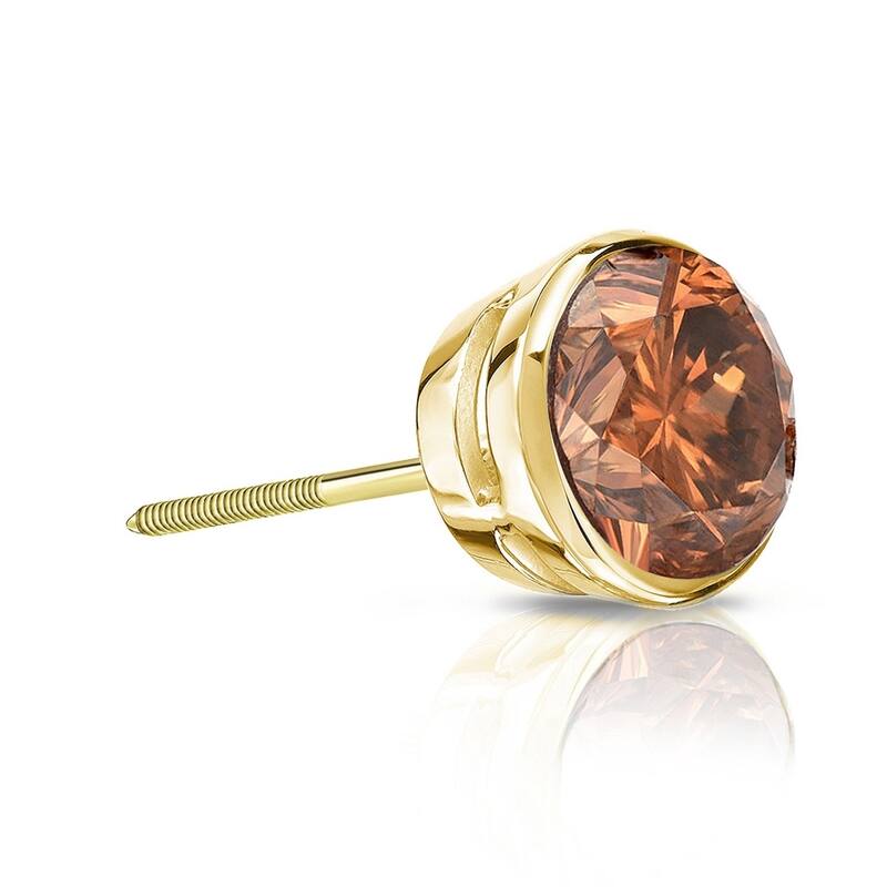 Auriya 1/3ctw Bezel-Set Round Brown Diamond SINGLE (1) Stud Earring 14k Gold - Yellow