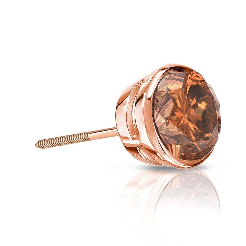 Auriya 1/3ctw Bezel-Set Round Brown Diamond SINGLE (1) Stud Earring 14k Gold