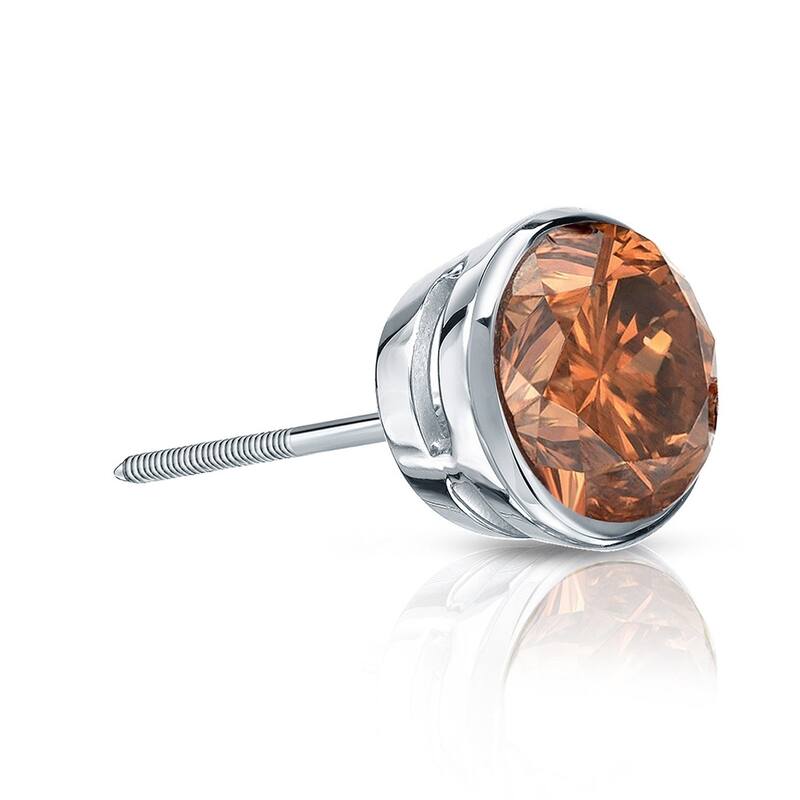 Auriya 1/3ctw Bezel-Set Round Brown Diamond SINGLE (1) Stud Earring 14k Gold - White