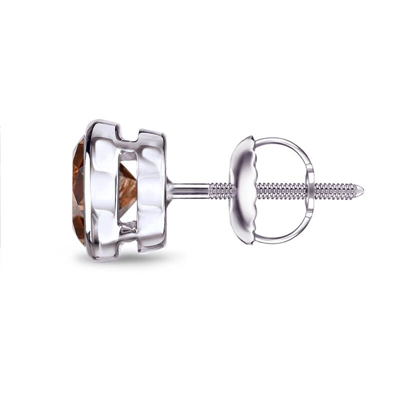 Auriya 1/3ctw Bezel-Set Round Brown Diamond SINGLE (1) Stud Earring 14k Gold