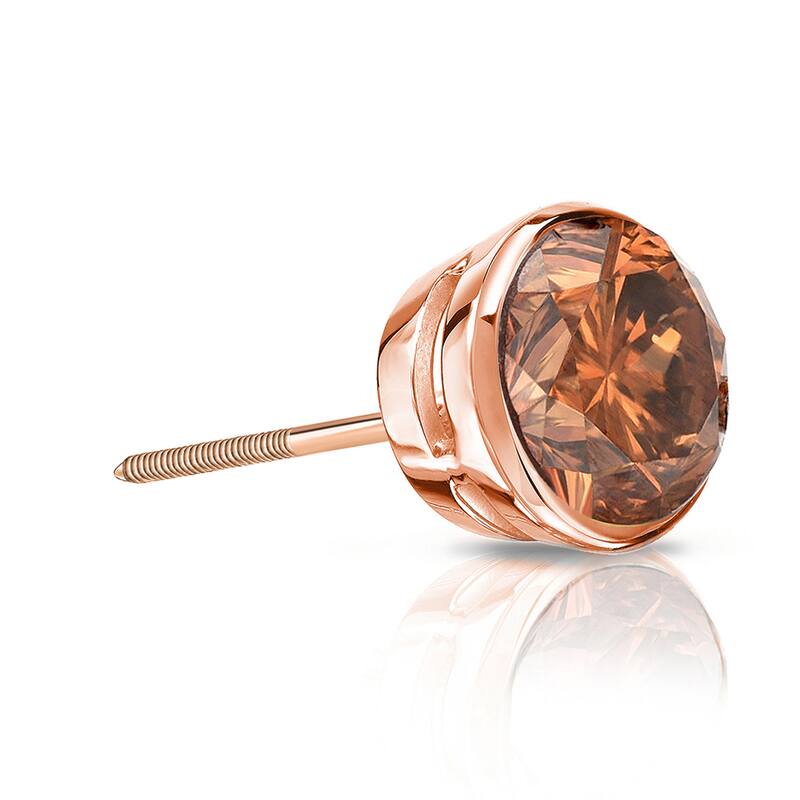 Auriya 1/2ctw Bezel-Set Round Brown Diamond SINGLE (1) Stud Earring 14k Gold