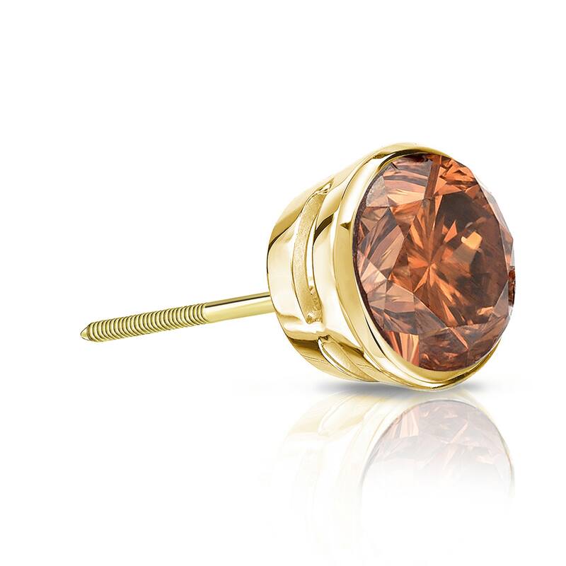 Auriya 1/2ctw Bezel-Set Round Brown Diamond SINGLE (1) Stud Earring 14k Gold