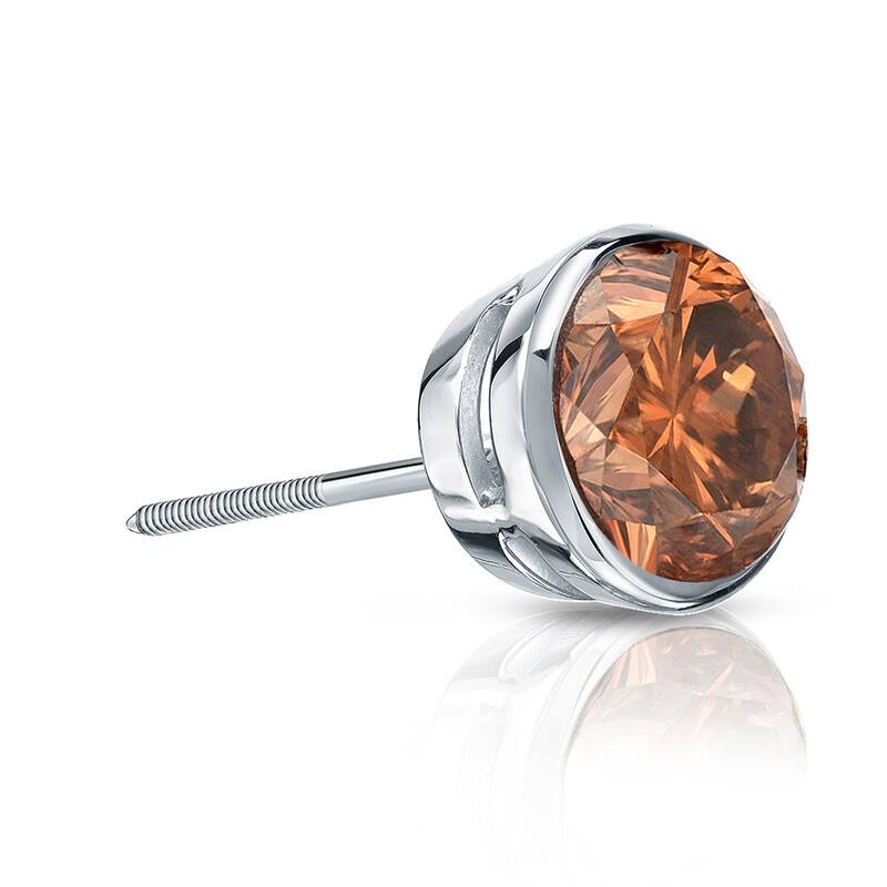 Auriya 1/2ctw Bezel-Set Round Brown Diamond SINGLE (1) Stud Earring 14k Gold
