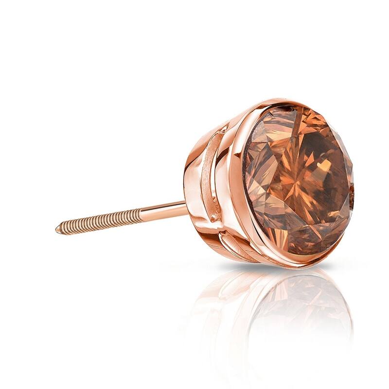 Auriya 1/2ctw Bezel-Set Round Brown Diamond SINGLE (1) Stud Earring 14k Gold - Rose