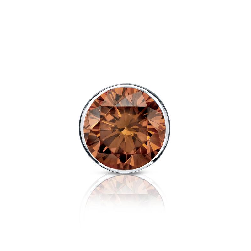 Auriya 1/2ctw Bezel-Set Round Brown Diamond SINGLE (1) Stud Earring 14k Gold