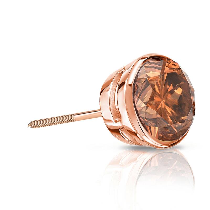 Auriya 14k Gold 3/4ct TDW Bezel-Set SINGLE (1) Brown Diamond Stud Earring