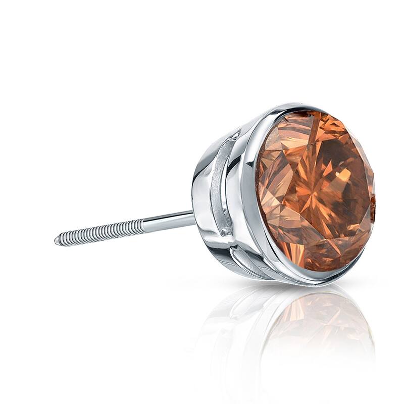 Auriya 14k Gold 3/4ct TDW Bezel-Set SINGLE (1) Brown Diamond Stud Earring