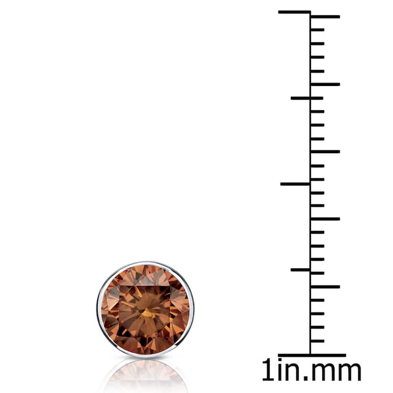 Auriya 14k Gold 1ct TDW Bezel-Set SINGLE (1) Brown Diamond Stud Earring