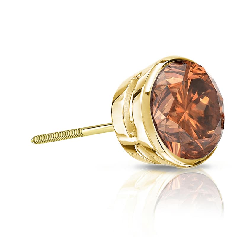 Auriya 14k Gold 1ct TDW Bezel-Set SINGLE (1) Brown Diamond Stud Earring