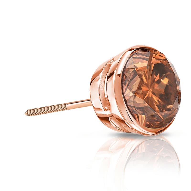 Auriya 14k Gold 1ct TDW Bezel-Set SINGLE (1) Brown Diamond Stud Earring