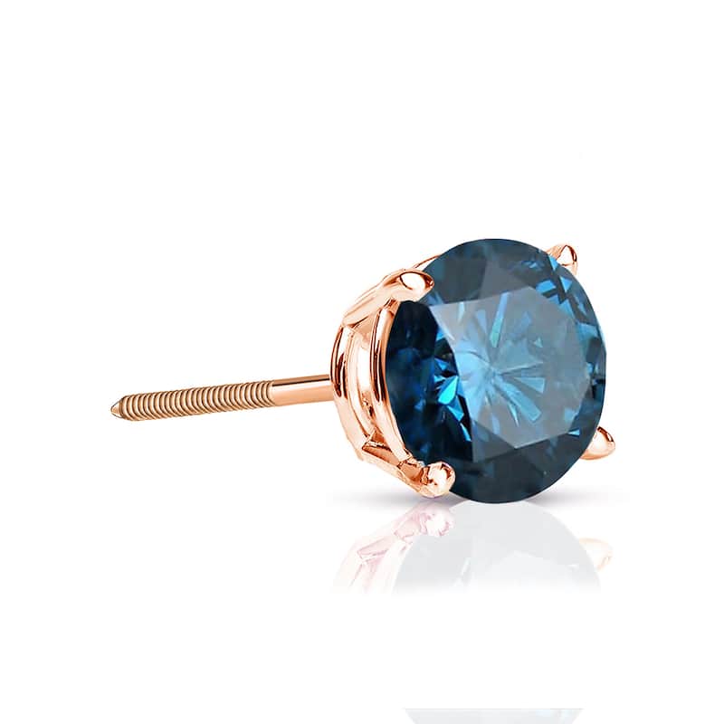 Auriya 1/4ctw Round Blue Diamond SINGLE (1) Stud Earring 14k Gold - Rose