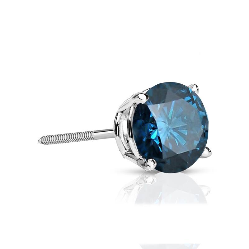 Auriya 1/4ctw Round Blue Diamond SINGLE (1) Stud Earring 14k Gold - White