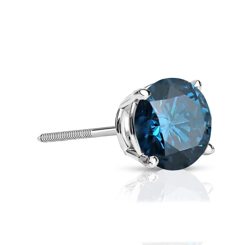 Auriya 14k Gold 1/3ct TDW Round SINGLE (1) Blue Diamond Stud Earring