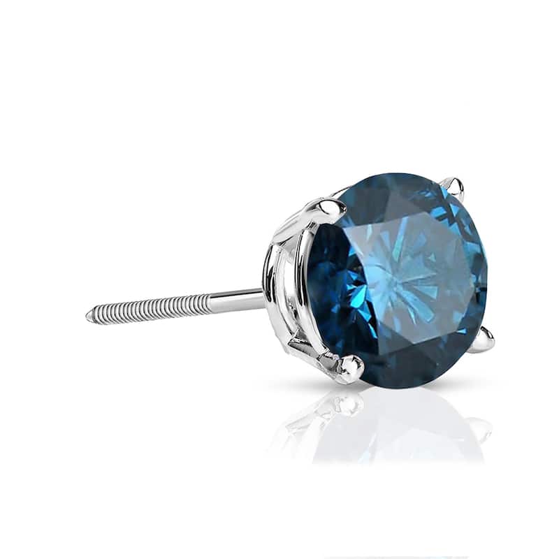 Auriya 1/2ctw Round Blue Diamond SINGLE (1) Stud Earring 14k Gold