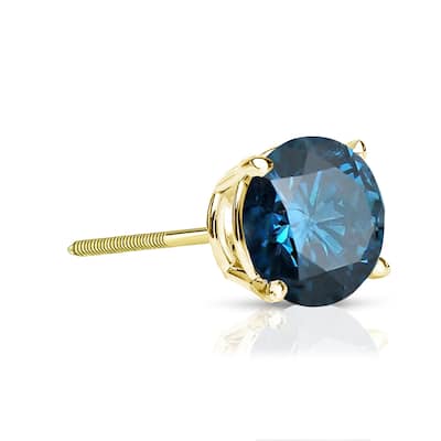 Auriya 1/2ctw Round Blue Diamond SINGLE (1) Stud Earring 14k Gold