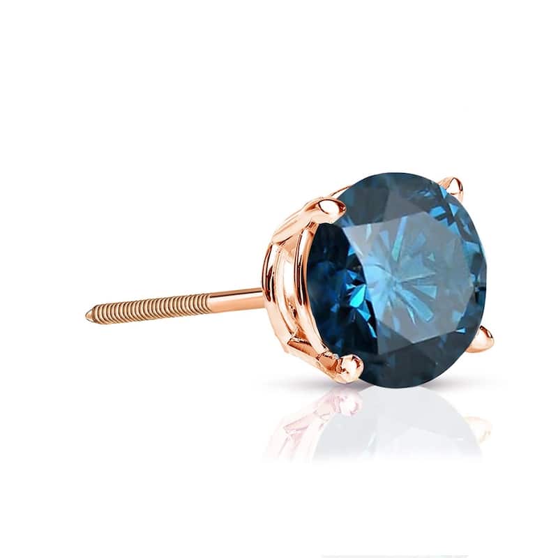 Auriya 1/2ctw Round Blue Diamond SINGLE (1) Stud Earring 14k Gold - Rose