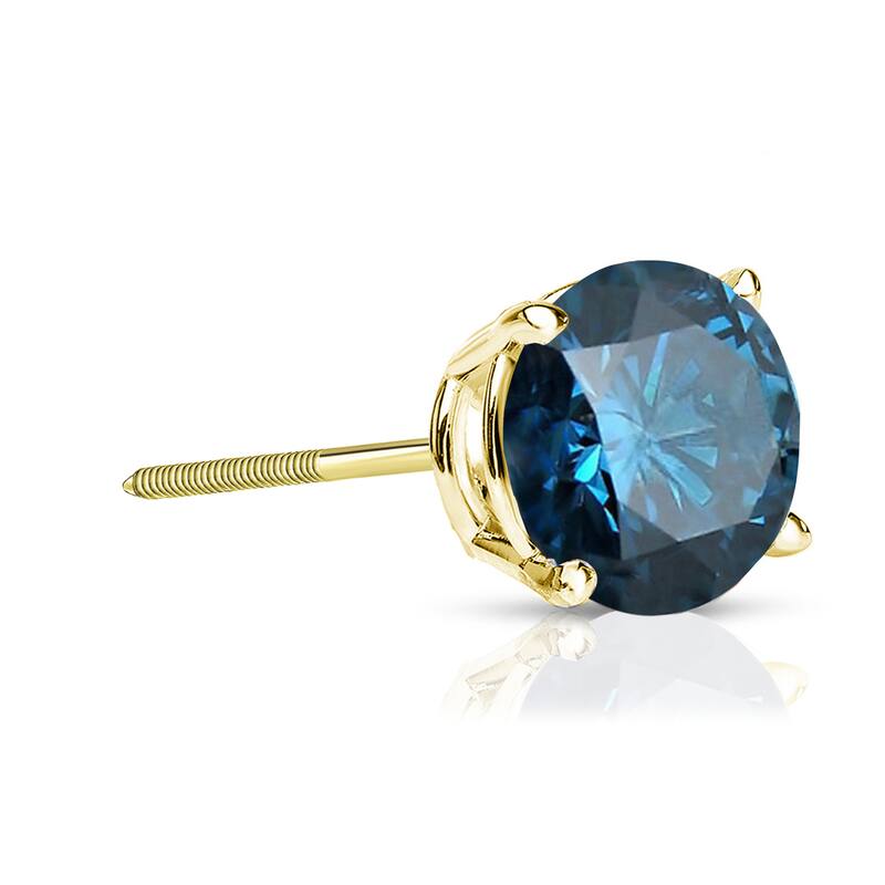 Auriya 3/4ctw Round Blue Diamond SINGLE (1) Stud Earring 14k Gold