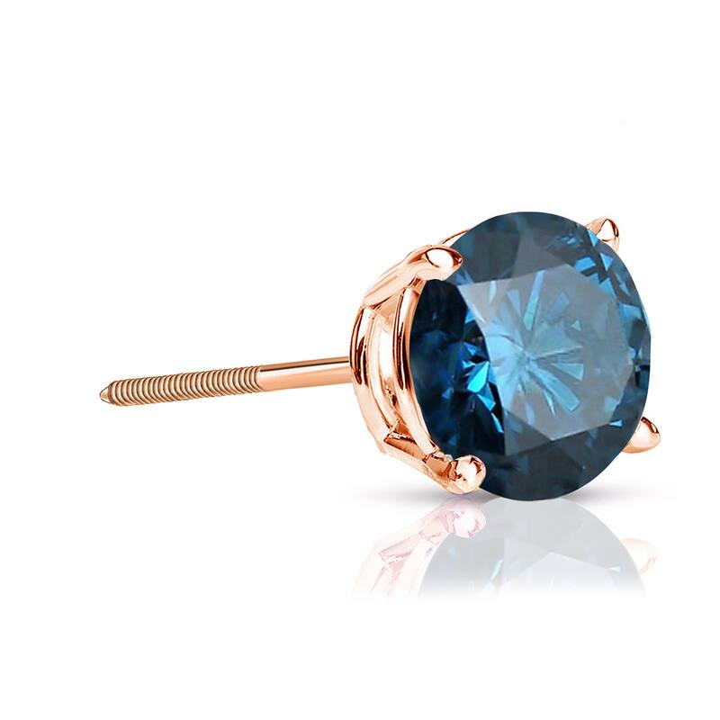 Auriya 3/4ctw Round Blue Diamond SINGLE (1) Stud Earring 14k Gold