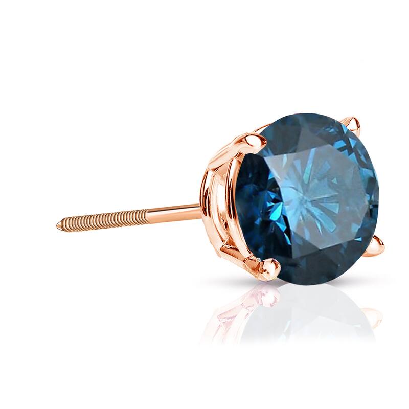 Auriya 14k Gold 1ct TDW Round SINGLE (1) Blue Diamond Stud Earring