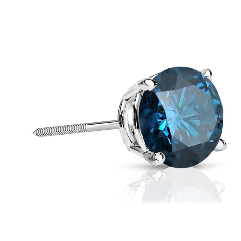 Auriya 14k Gold 1ct TDW Round SINGLE (1) Blue Diamond Stud Earring